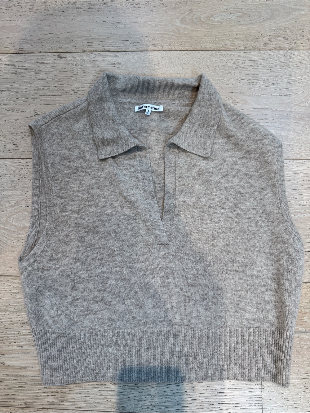 Reformation Beige Sleeveless V-Neck Polo Sweater Vest